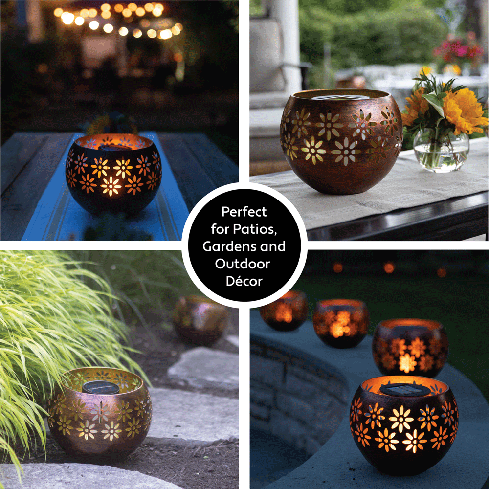 Decorative solar lanterns used outdoors on patios and gardens.